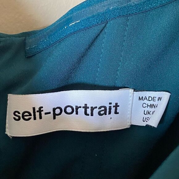Self Portrait Iris Midi Blue Green Dress Teal Size 6 - Picture 10 of 10